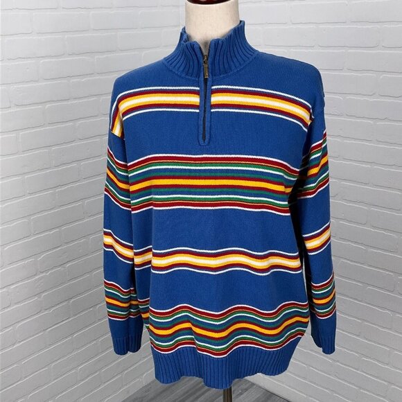Lauren Ralph Lauren Sweater Women Medium Blue Red Stripe Classic Preppy‎ Cotton - Picture 1 of 11